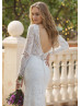 Long Sleeve V Neck Ivory Lace V Back Wedding Dress